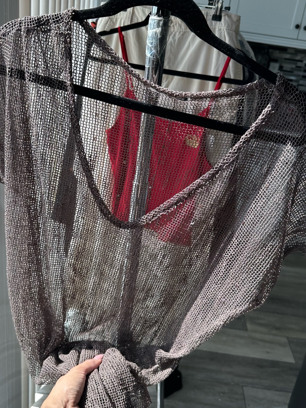 Chocolate Brown Sheer Mesh Knit Top